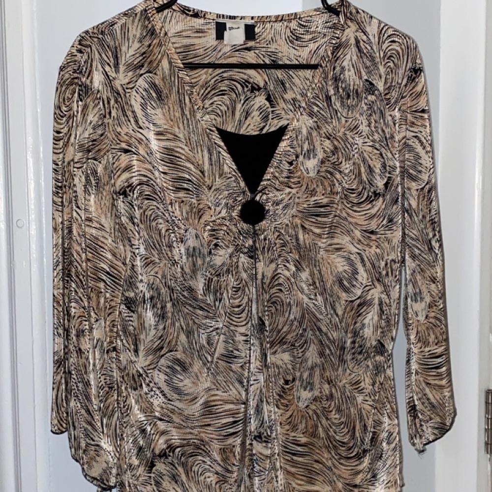 Studio 1940 Swirl-Print V-Neck Blouse in Tan & Black